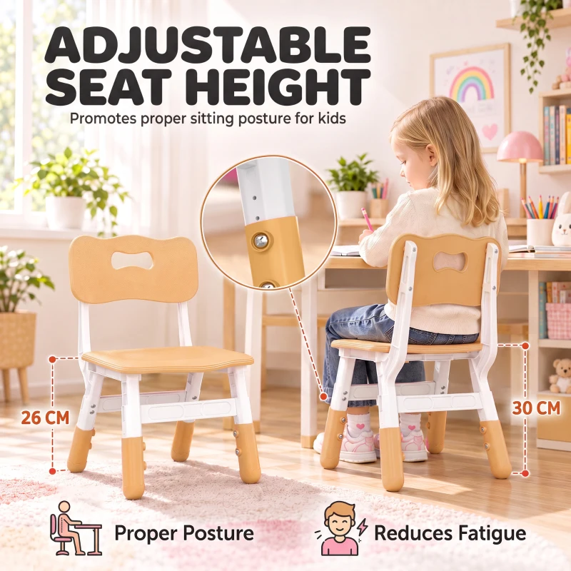 AIYAPLAY 2 PCS Kids Desk Chairs, 3 Level Height Adjustable Children's Chairs with Backrest for 1.5-8 Years, Max Load 50KG, Brown