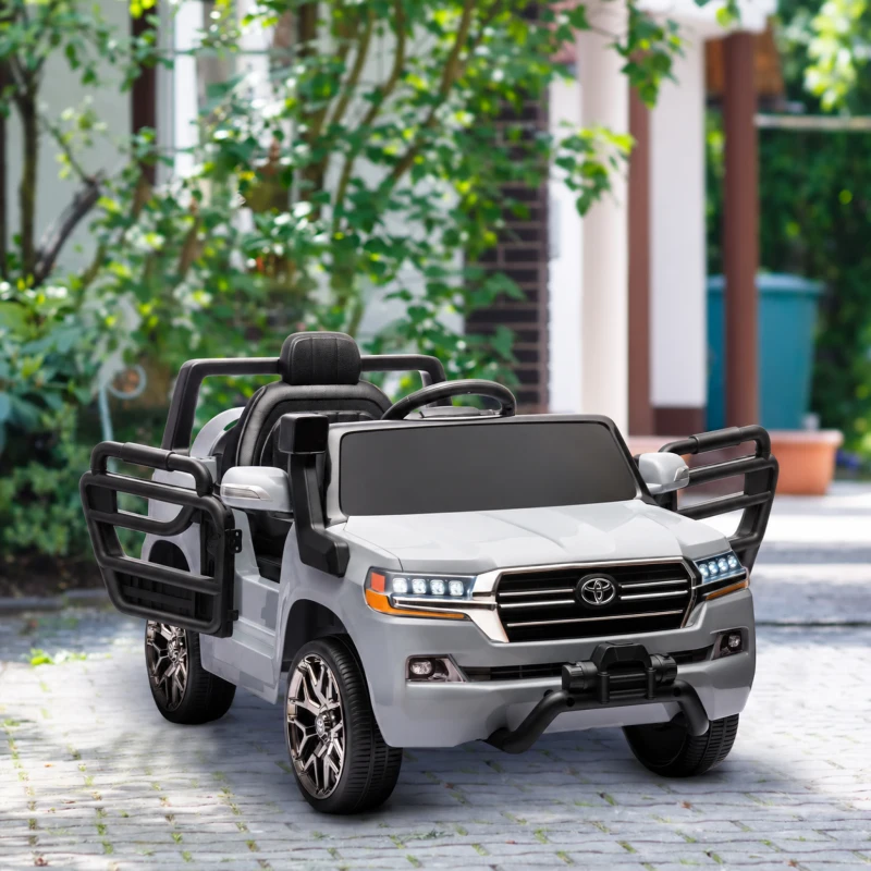 AIYAPLAY Carro Elétrico para Crianças Toyota Land Cruiser 12V com Faróis Buzina Arranque Lento e Música MP3 107x65x55,5 cm Cinza
