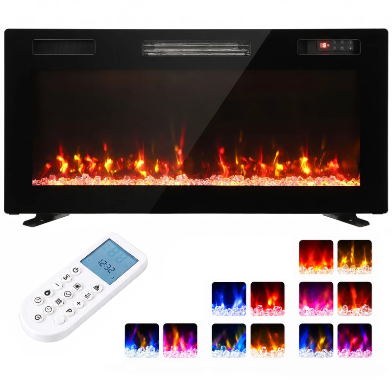 HOMCOM Ultra-Thin Electric Fire Wall Mounted/Recessed/Freestanding 92cm/36" Electric Fireplace with 12 Colours, 5 Brightness