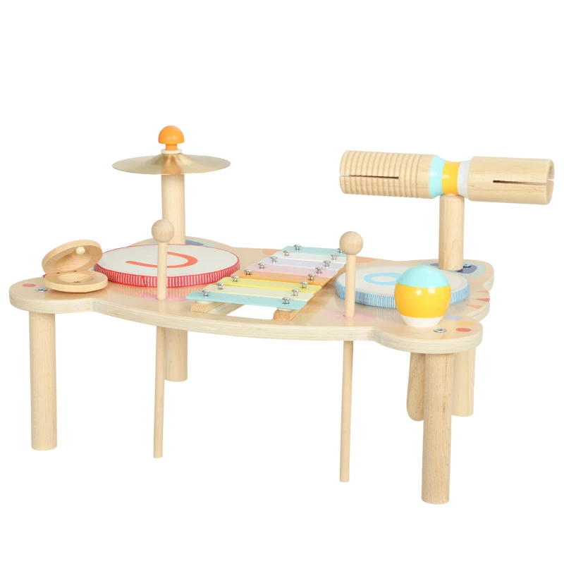 AIYAPLAY Bateria Infantil de Madeira Montessori com Xilofone, Prato, Maraca e Bloco Sonoro, Presente para Criança, 18 Meses-6 Anos