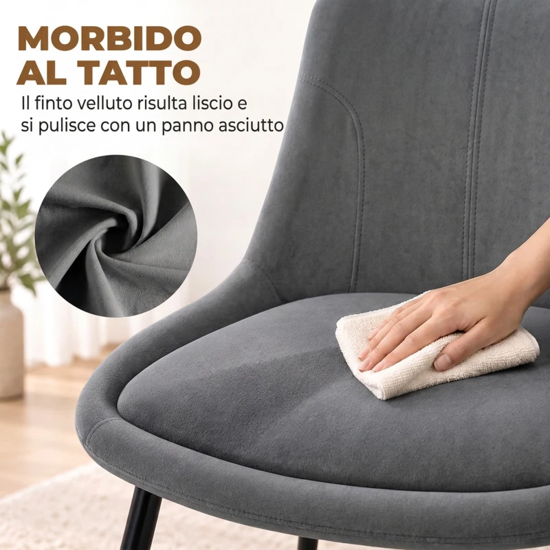 HOMCOM Set 2 Sedie da Pranzo in Velluto con Cuscino di Seduta, Grigio Scuro