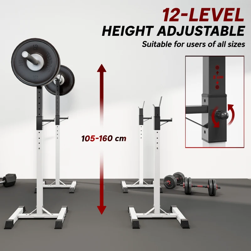 HOMCOM Heavy Duty Weight Bar Barbell Squat Stand Barbell Rack Spotter, for Home, Gym - Black