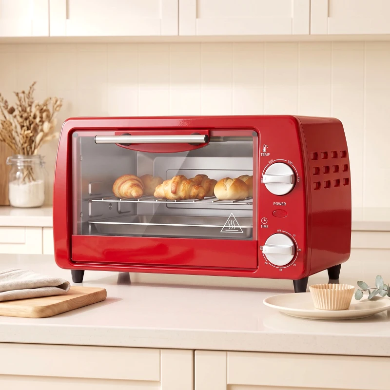 HOMCOM Fornetto Elettrico 10L da 750W con Temperatura Regolabile e Timer, 36.5x26x22 cm, Rosso