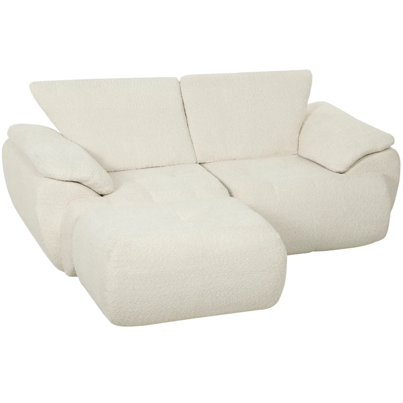 HOMCOM Sofá Modular en L de 2 Plazas con Otomana Reversible Sofá de Chenilla con Asiento Ancho No Requiere Montaje Crema