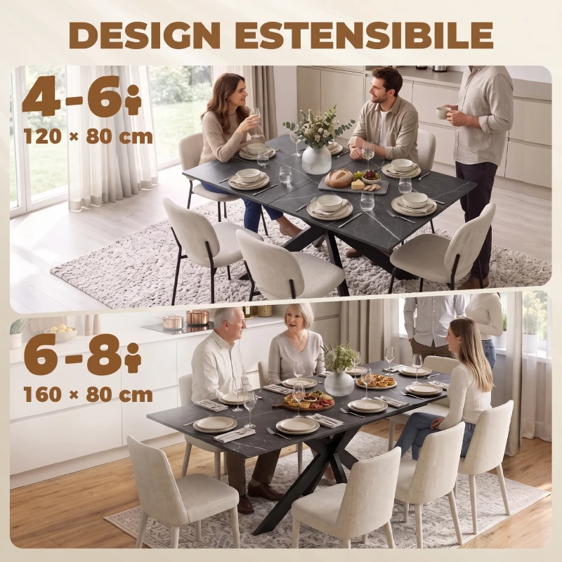 HOMCOM Tavolo da Pranzo Allungabile 4-8 Posti, Nero Effetto Marmo
