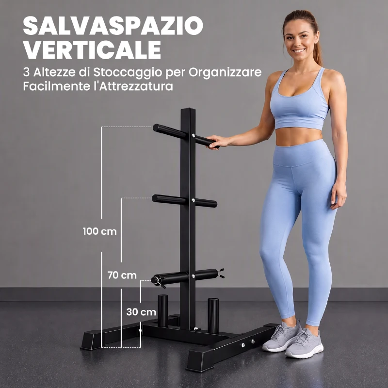 SPORTNOW Rastrelliera Portadischi 3 Livelli con Adattatori 2,5/5 cm Nero