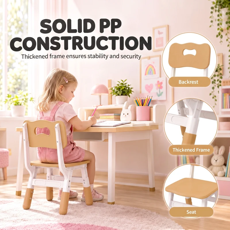 AIYAPLAY 2 PCS Kids Desk Chairs, 3 Level Height Adjustable Children's Chairs with Backrest for 1.5-8 Years, Max Load 50KG, Brown