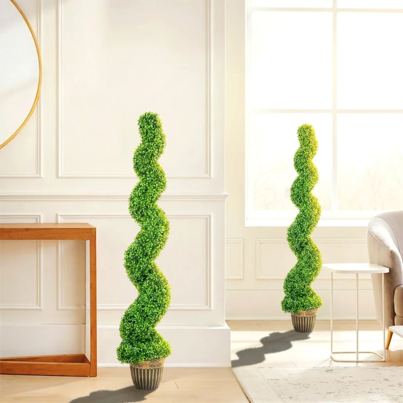 HOMCOM Spiraalvormige buxus, set van 2 kunstplanten, met pot, 150 cm hoog, groen