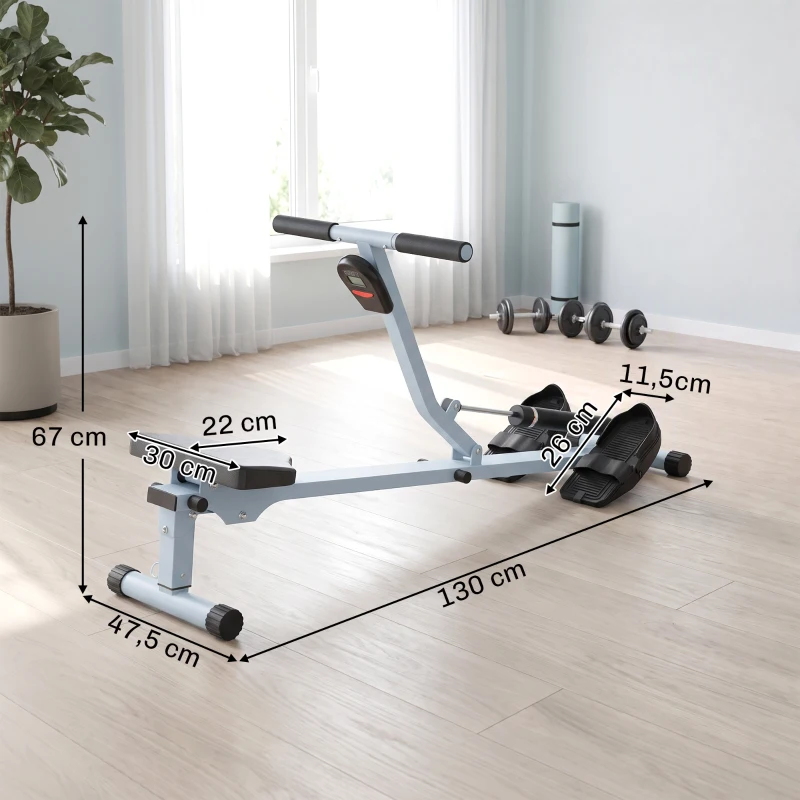 HOMCOM Rameur Hydraulique à 12 Niveaux de Résistance, Rameur d'Appartement avec Écran LCD, Pédale Antidérapante, Charge 100 kg, pour Maison, Salle de Gym, l'Équipement d'Entraînement d'Intérieur, Noir(m-3)