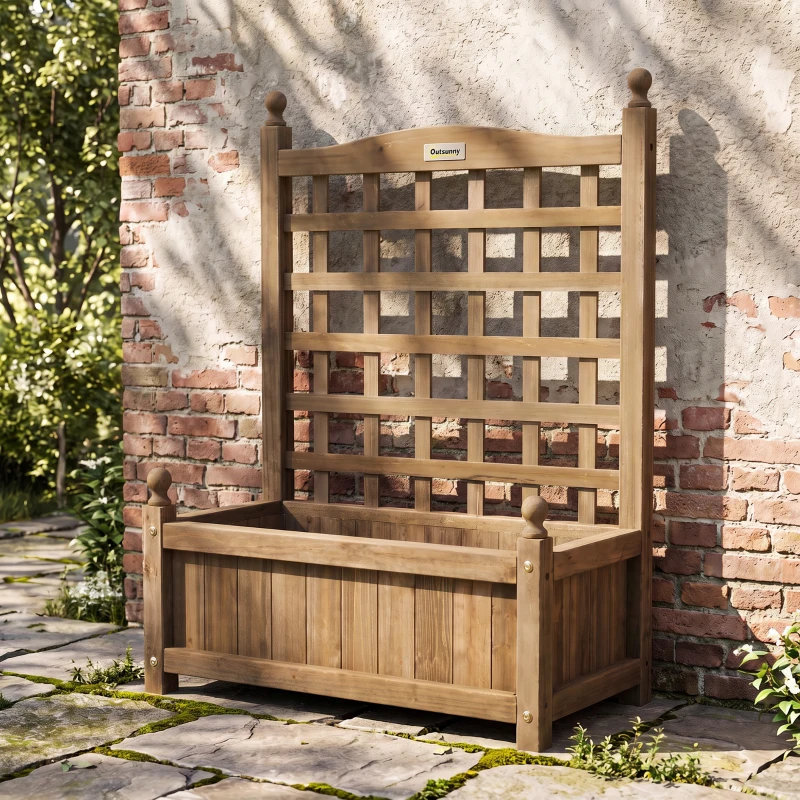Outsunny Jardinière avec treillis bac à fleurs jardinière sur pied 64 x 28 x 75 cm inserts d'irrigation bois massif