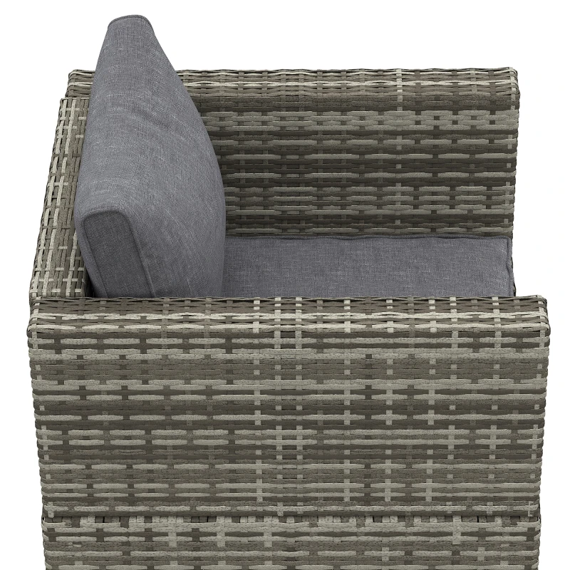 Outsunny Single Rattan Garden Chair, PE Wicker Garden Armchair with Cushions, Outdoor Rattan Chair with Armrests and Steel Frame for Conservatory, Porch, Patio, Balcony, Dark Grey