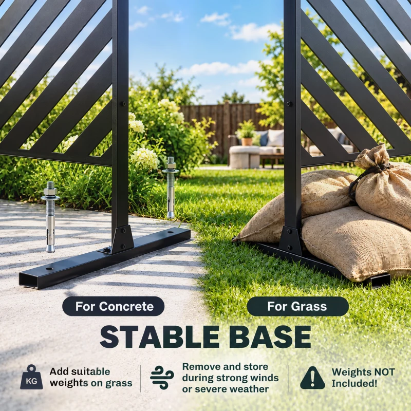Outsunny 6.5FT Decorative Outdoor Divider, Metal Privacy Screen with Stand, Triangle Style, Black