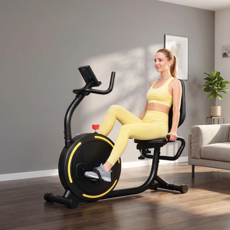 SPORTNOW Cyclette Orizzontale Magnetica Con Schienale E Monitor LCD e Bluetooth, Nero