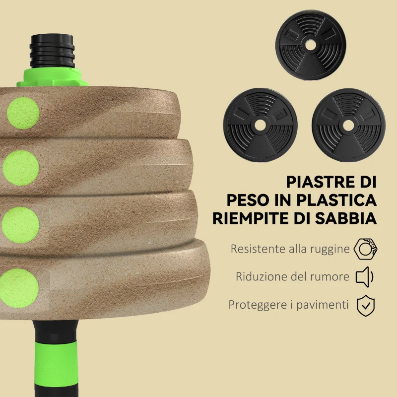 SPORTNOW Set Bilanciere con Pesi 3 in 1 da 16 Dischi e Impugnatura Antiscivolo, 140x22x22 cm, Verde