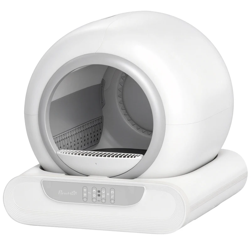 PawHut Arenero Gatos Autolimpiable 65L Control APP sin Olores Antifugas Sensores de Seguridad Entrada Baja Bolsas de Basura