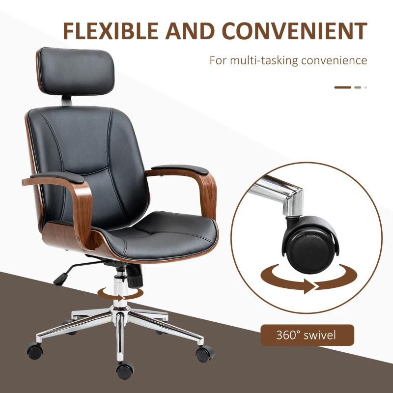 Vinsetto Office chair, office chair with removable headrest height adjustable and tilt function, 66x65x125cm, black