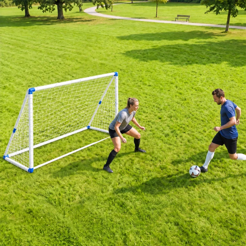 SPORTNOW Porta da Calcio Pieghevole con Pompa, Picchetti e Pallone 183 x 96 x 130 cm, Bianca