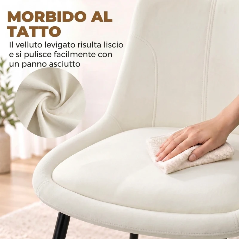 HOMCOM Set 2 Sedie da Pranzo in Velluto con Cuscino di Seduta, Crema