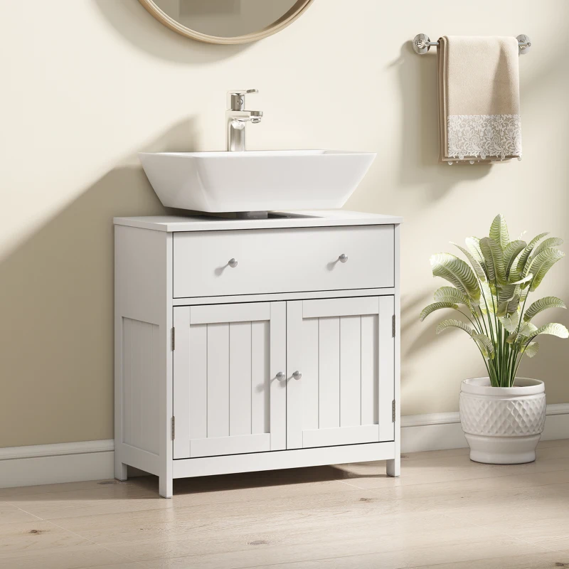 HOMCOM Mobiletto Sottolavabo Salvaspazio con Cassetto e Armadietto, 60x30x60 cm, Bianco