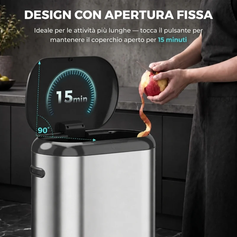 HOMCOM Pattumiera Automatica con Sensore a Infrarossi 50 L in Acciaio Inox Anti-Impronta, Chiusura Ammortizzata, Argento