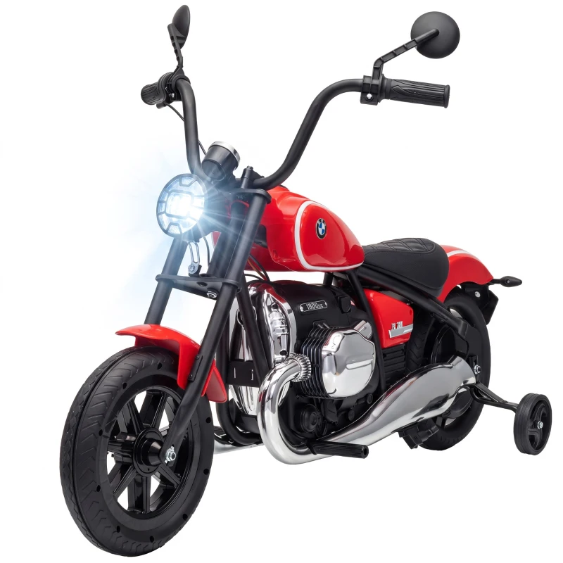 AIYAPLAY Moto Elettrica per Bambini 12V BMW R18, Batteria al Litio, 3-8 Anni, Rotelle Rimovibili, Faro, Musica, Rossa