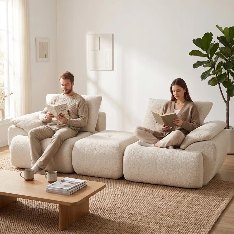HOMCOM Sofá Modular en L de 2 Plazas con Otomana Reversible Sofá de Chenilla con Asiento Ancho No Requiere Montaje Crema