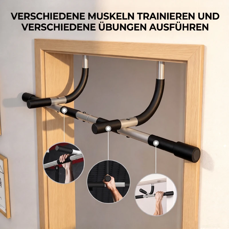 HOMCOM Klimmzugstange, Trainings-Halterung, Multifunktions-Türreck, Stahl, Schaumstoff, 92 x 40 x 17 cm, Schwarz+Grau