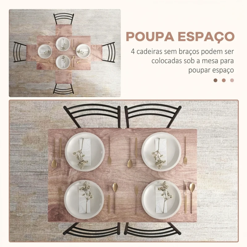 HOMCOM Conjunto de Sala de Jantar 5 Peças 1 Mesa e 4 Cadeiras com Pés em Aço para Cozinha 110x70x75 cm Madeira Natural e Preto