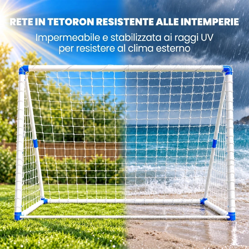 SPORTNOW Porta da Calcio Pieghevole con Pompa, Picchetti e Pallone 183 x 96 x 130 cm, Bianca