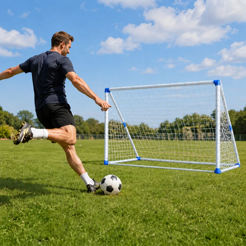 SPORTNOW Porta da Calcio Pieghevole con Pompa, Picchetti e Pallone 183 x 96 x 130 cm, Bianca