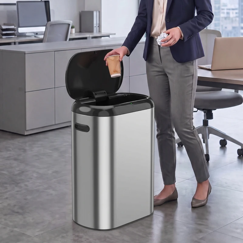HOMCOM Pattumiera Automatica con Sensore a Infrarossi 50 L in Acciaio Inox Anti-Impronta, Chiusura Ammortizzata, Argento