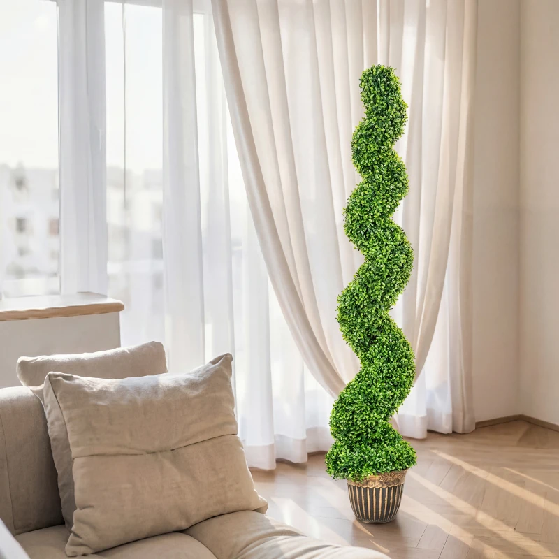 HOMCOM Spiraalvormige buxus, set van 2 kunstplanten, met pot, 150 cm hoog, groen