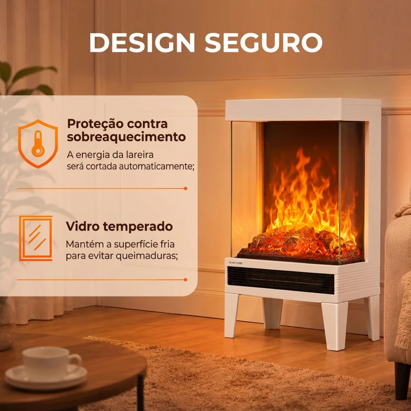 HOMCOM Lareira Elétrica 1000/2000 W com Chama LED Ajustável, até 15-20 m², 40,5 x 20 x 62 cm, Branca