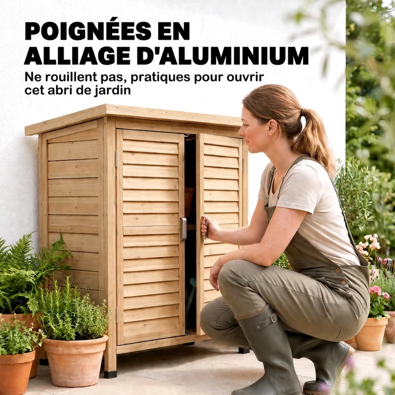 Outsunny Armoire de jardin abri jardin remise pour outils sur pied dim. 87L x 46,5l x 96,5H cm  étagère portes persiennes toit bitumé jaune