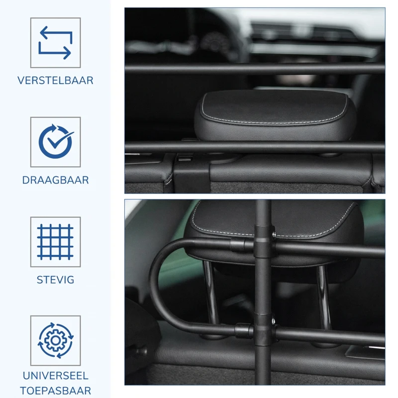 PawHut Auto hondenrek verstelbaar scheidingsrek bagagerek zwart