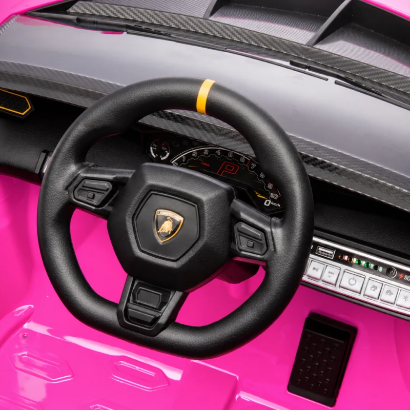 AIYAPLAY Carro Elétrico para Crianças Lamborghini 12V Controlo Remoto Faróis Buzina Arranque Lento e Música MP3 114,5x64x45,5 cm Rosa