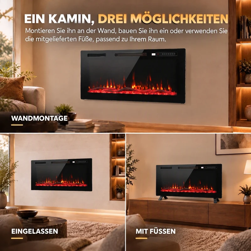 HOMCOM Elektrokamin mit Flammeneffekt und Wandkamin mit Fernbedienung