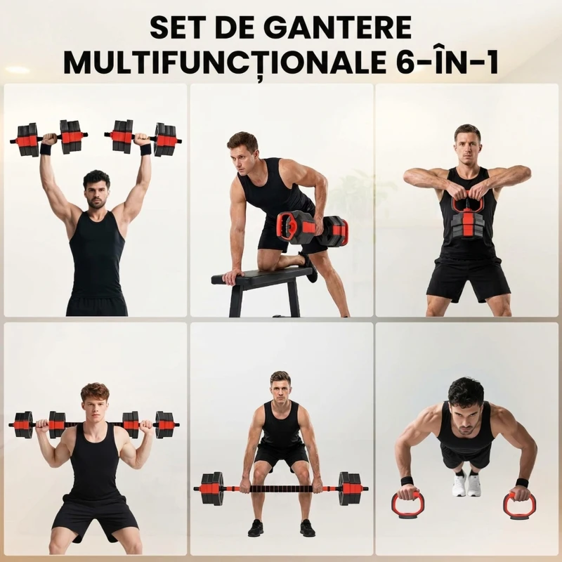 SPORTNOW Set de Greutăți 6 În 1 20 Kg cu Gantere, Kettlebell și Halteră Roșie
