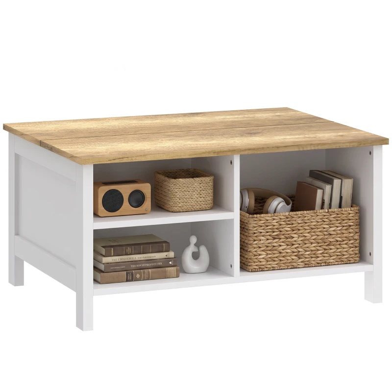 HOMCOM Cassapanca Contenitore con Coperchio Sollevabile, 80x60x40 cm, Effetto Legno Naturale