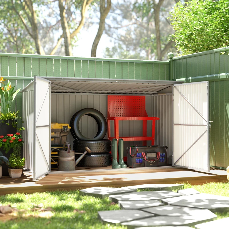 Outsunny Copribidoni in Acciaio per 3 Cassonetti da 240L con 2 Porte e Coperchio, 233x105x118.5/133 cm, Argento