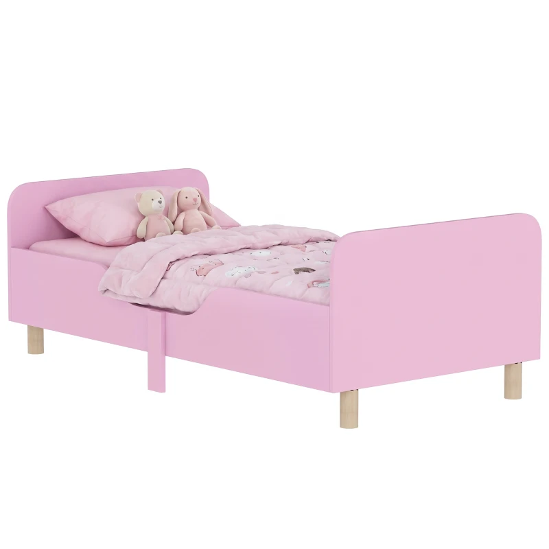 AIYAPLAY Kinderbettgestell, Einzelbettrahmen für Kinder, Schutzgitter, kleines Bett für Kinderzimmer, MDF, ohne Matratze, Rosa