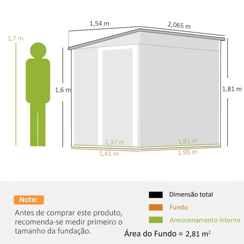 Outsunny Abrigo de Jardim 2,81 m² em Aço Galvanizado com Prateleiras Ajustáveis, Porta de Correr e Kit de Base, Branco