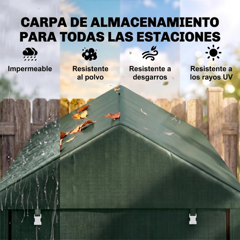 Outsunny Carpa de Jardín para Herramientas 1,2x1,8x1,65 m con 2 Habitaciones Puerta con Cremallera Impermeable Anti-UV Verde