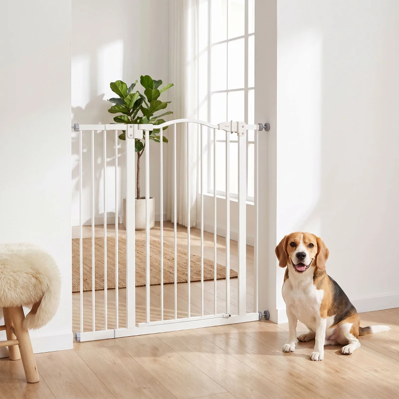 PawHut Pressure Fit Dog Stair Gate No Drilling Safety Gate Auto Close for Doorways, Hallways, 74-94cm Adjustable, 94cm Tall, White