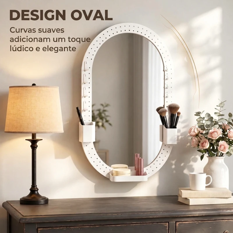 HOMCOM Espelho de Parede Decorativo com Painel Perfurado 90 x 60 cm para Sala e Quarto, Branco