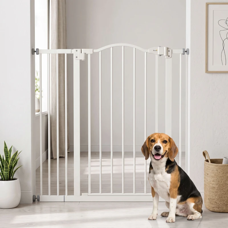 PawHut Pressure Fit Dog Stair Gate No Drilling Safety Gate Auto Close for Doorways, Hallways, 74-94cm Adjustable, 94cm Tall, White