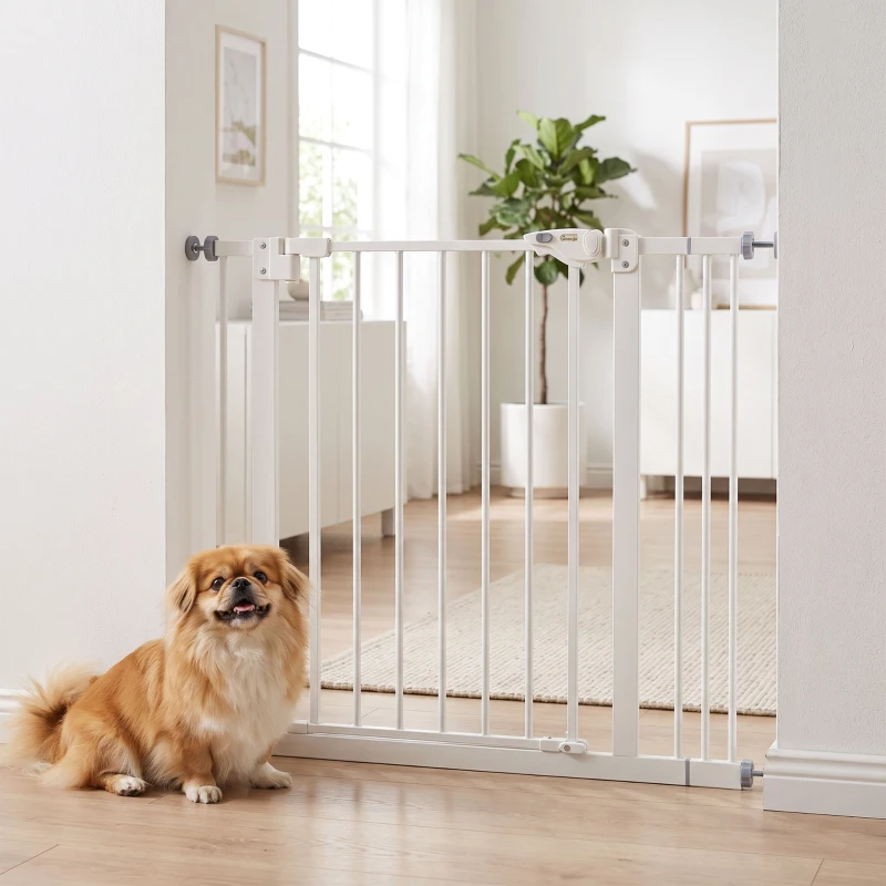 PawHut Adjustable Safety Gate w/ One Extensions, Four Adjustable Screws, White