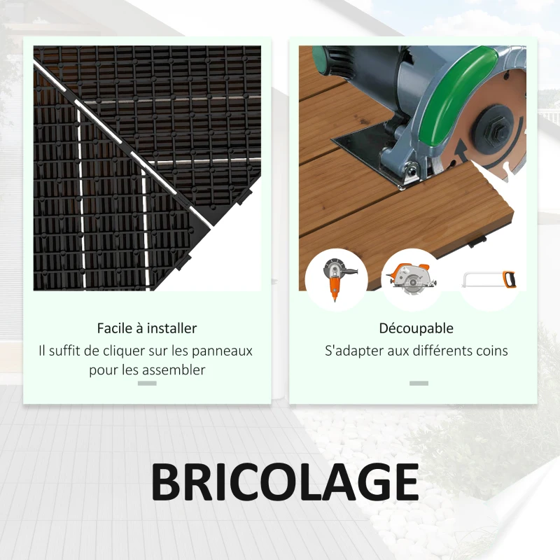 Outsunny Dalles terrasse - caillebotis - Lot de 12 pcs, Surface Max. 1,08 m²- emboîtables, Installation très Simple
