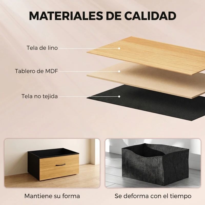 HOMCOM Cajonera de Tela Cómoda de Dormitorio con 7 Cajones Estructura de Acero para Sala de Estar Pasillo Roble