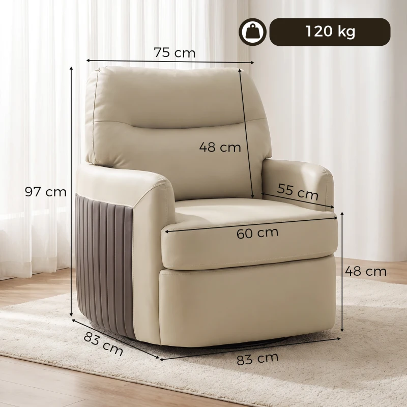 HOMCOM 360° Swivel Accent Chair, Modern Armchair with Thick Cushion, PU Leather Upholstered, Cream White